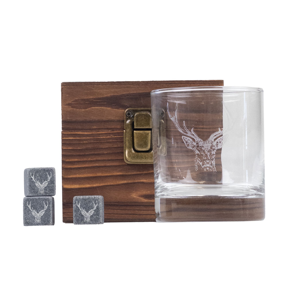 Picture of Single Glass & Whisky Stone Set-STAG