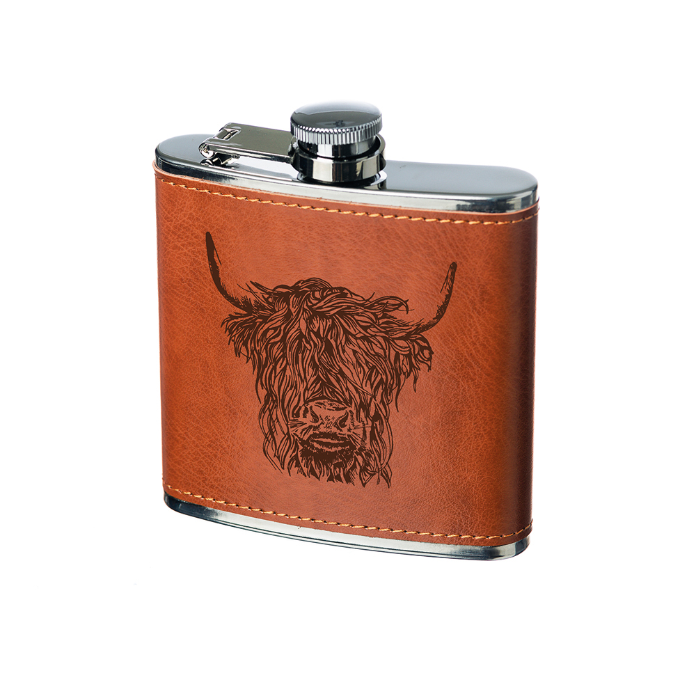 Picture of Highland Cow Leather Hip Flask