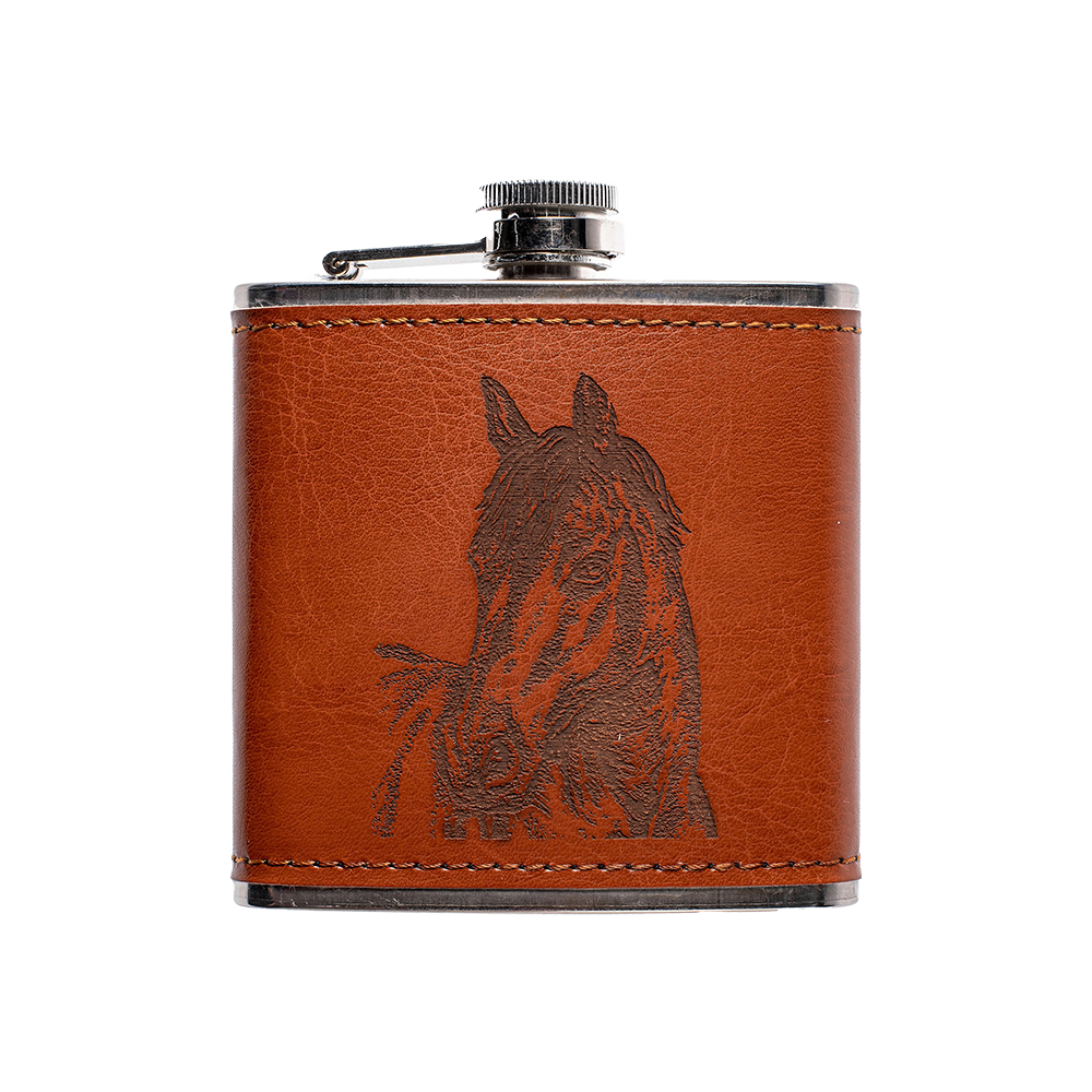 Picture of Horse Portrait Leather Hip Flask