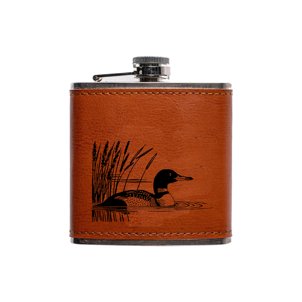 Picture of Leather Hip Flask - Loon Bird