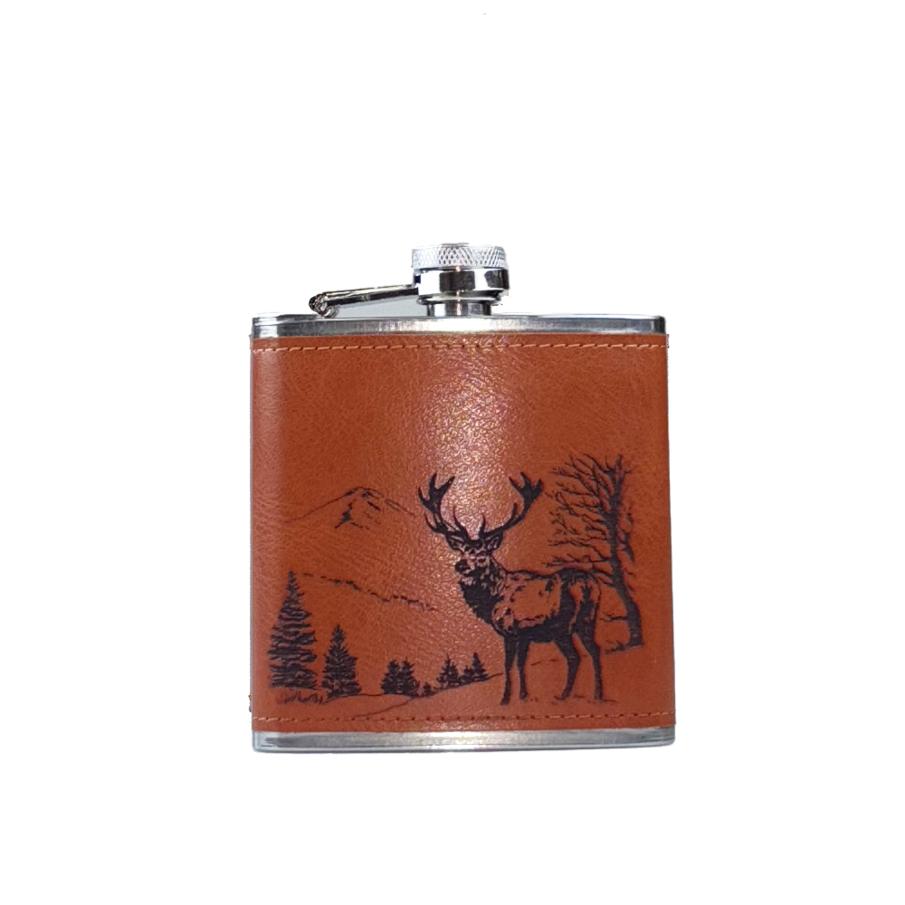 Picture of Leather Hip Flask - Scenic Stag