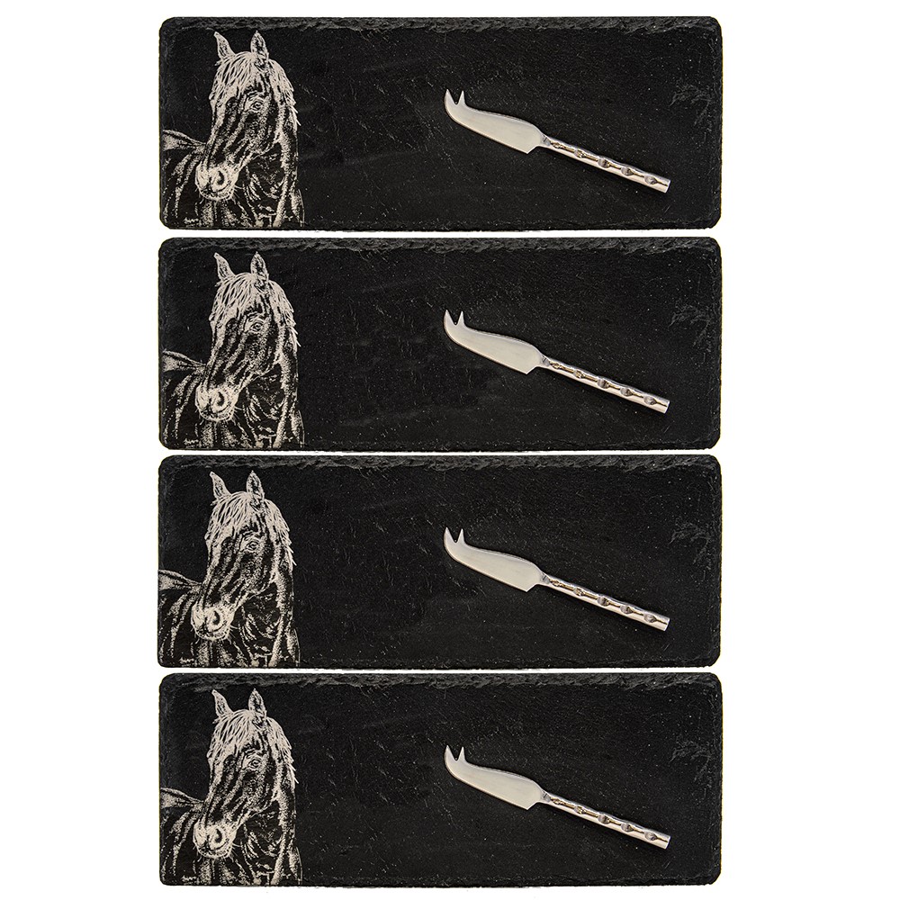 Picture of 4 Mini Slate Cheese Board & Knives  - Horse Portra