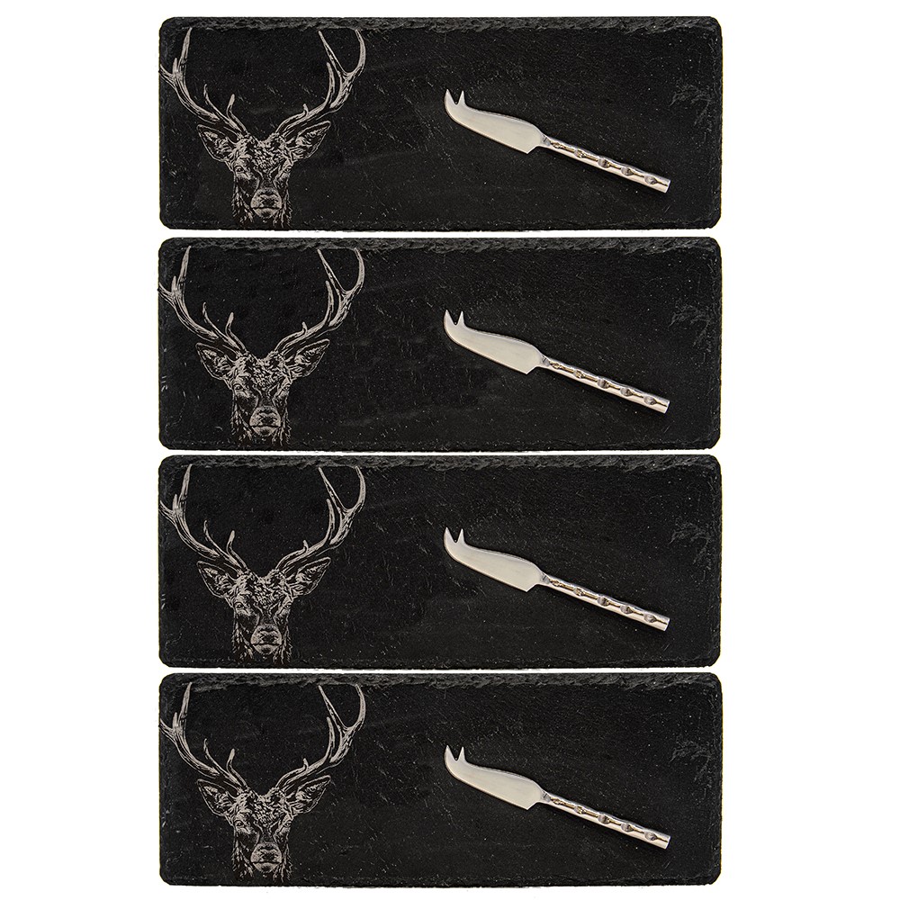Picture of 4 Mini Slate Cheese Board & Knives  - Stag Prince