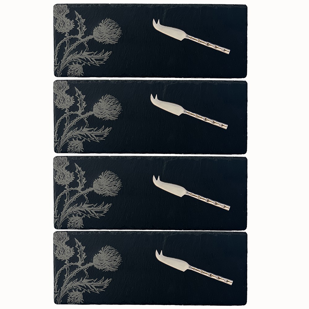 Picture of 4 Mini Slate Cheese Board & Knives  - Thistle Trio