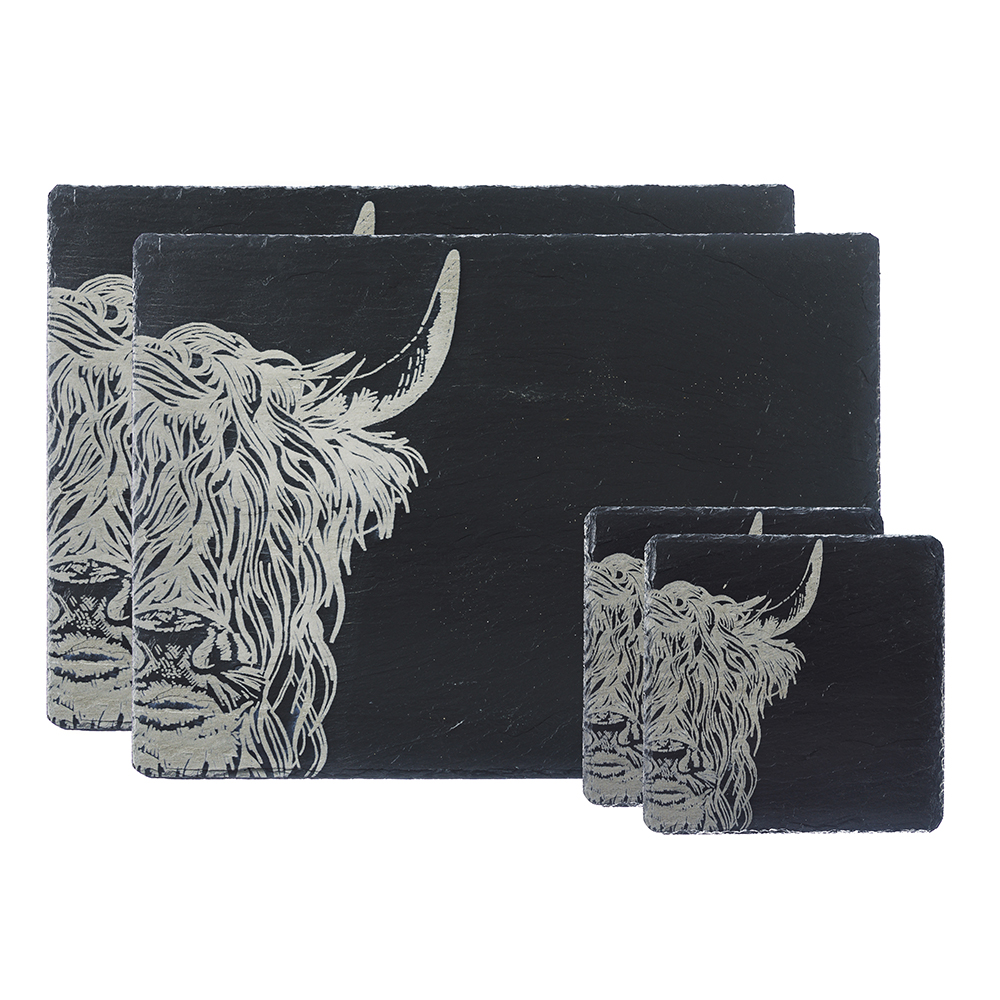 Picture of 2 Highland Cow Slate Coasters & Place Mats