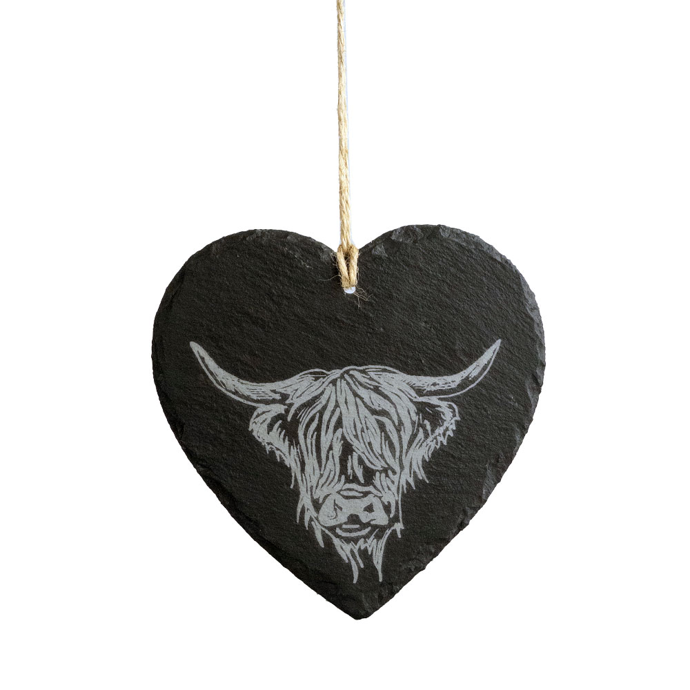 Picture of Slate Decoration - Large Heart -Highland Cow