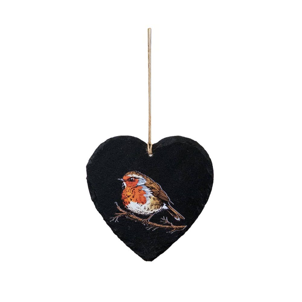 Picture of Large Slate Hanging Heart - Robin