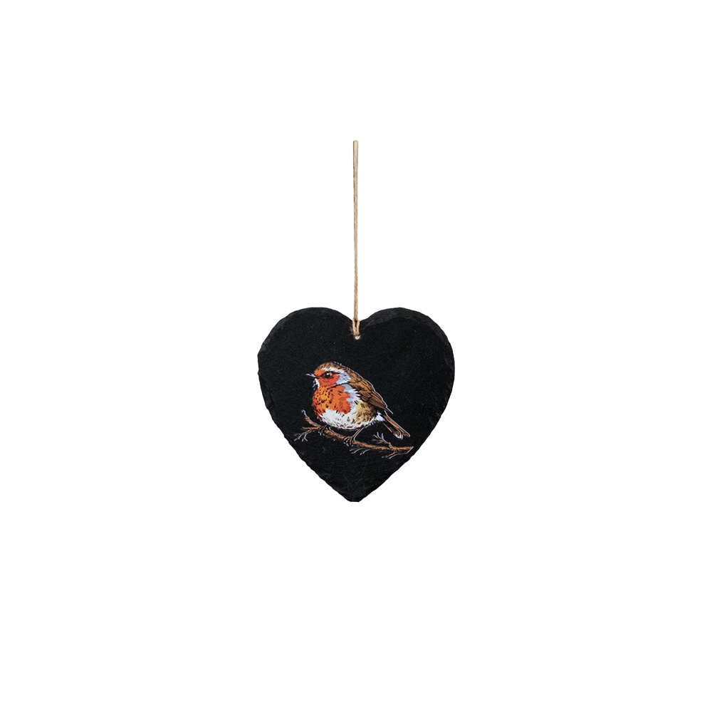 Picture of Slate Decoration - Small Heart - Robin