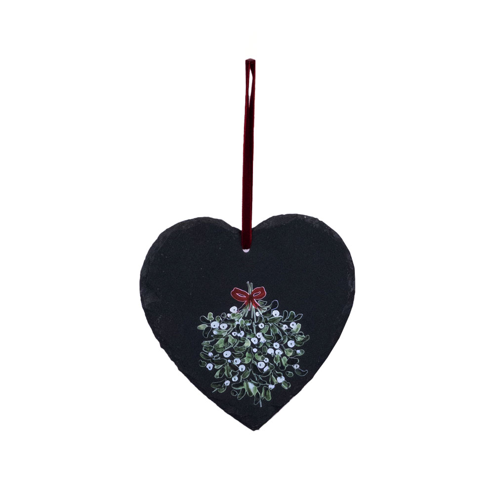 Picture of Large Slate Hanging Heart - Mistletoe