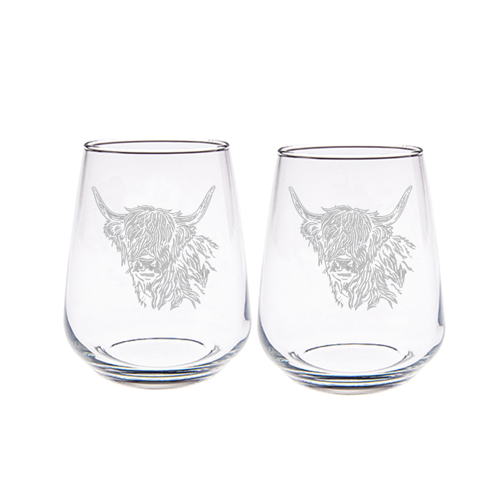 Picture of 2 Stemless Glasses - Highland Cow Side Profile