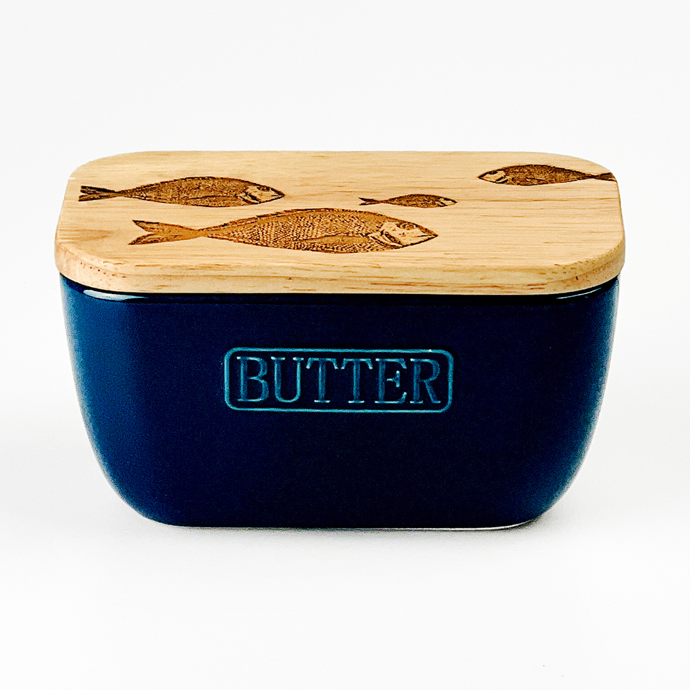 Picture of Blue Butter Dish - Fish Repeat