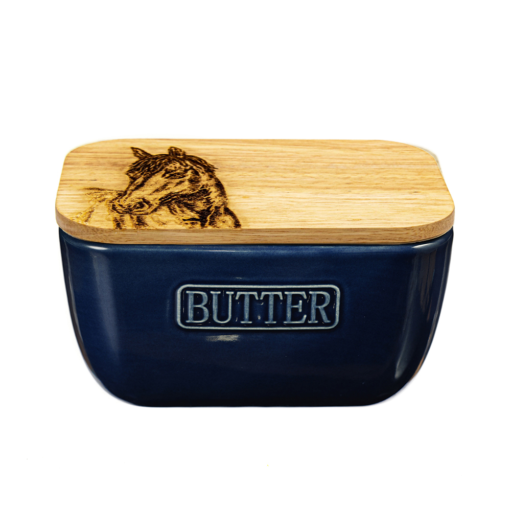 Picture of Horse Portrait Blue Butter Dish