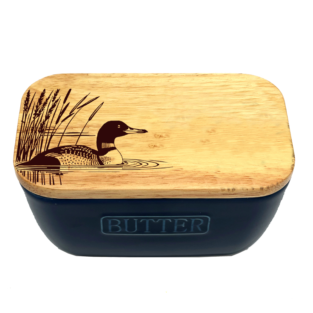 Picture of Blue Butter Dish - Loon Bird
