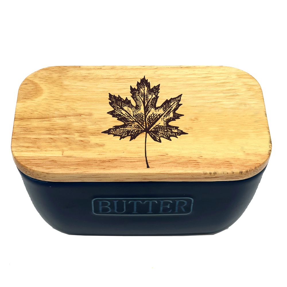 Picture of Blue Butter Dish - Maple Leaf