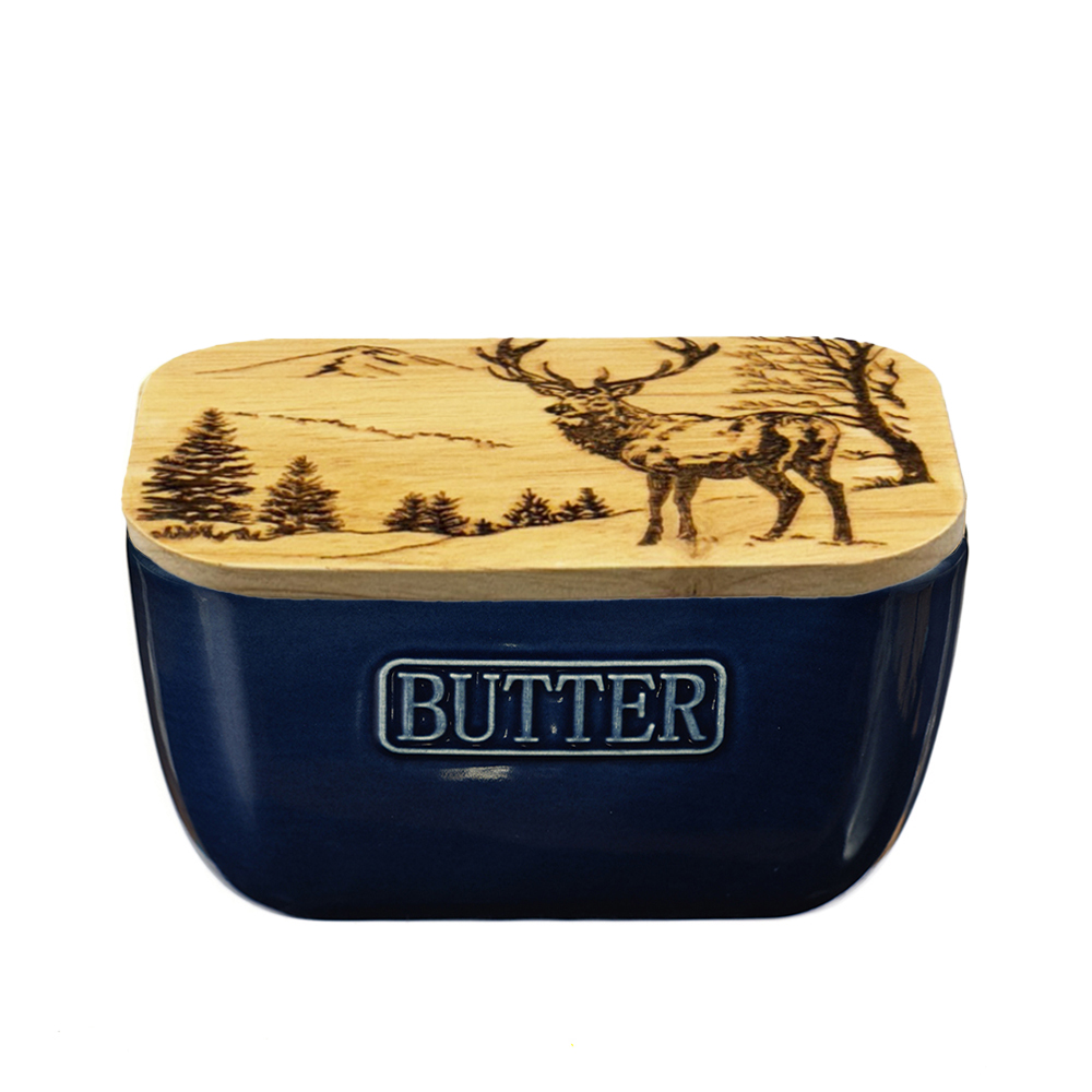 Picture of Blue Butter Dish – Scenic Stag