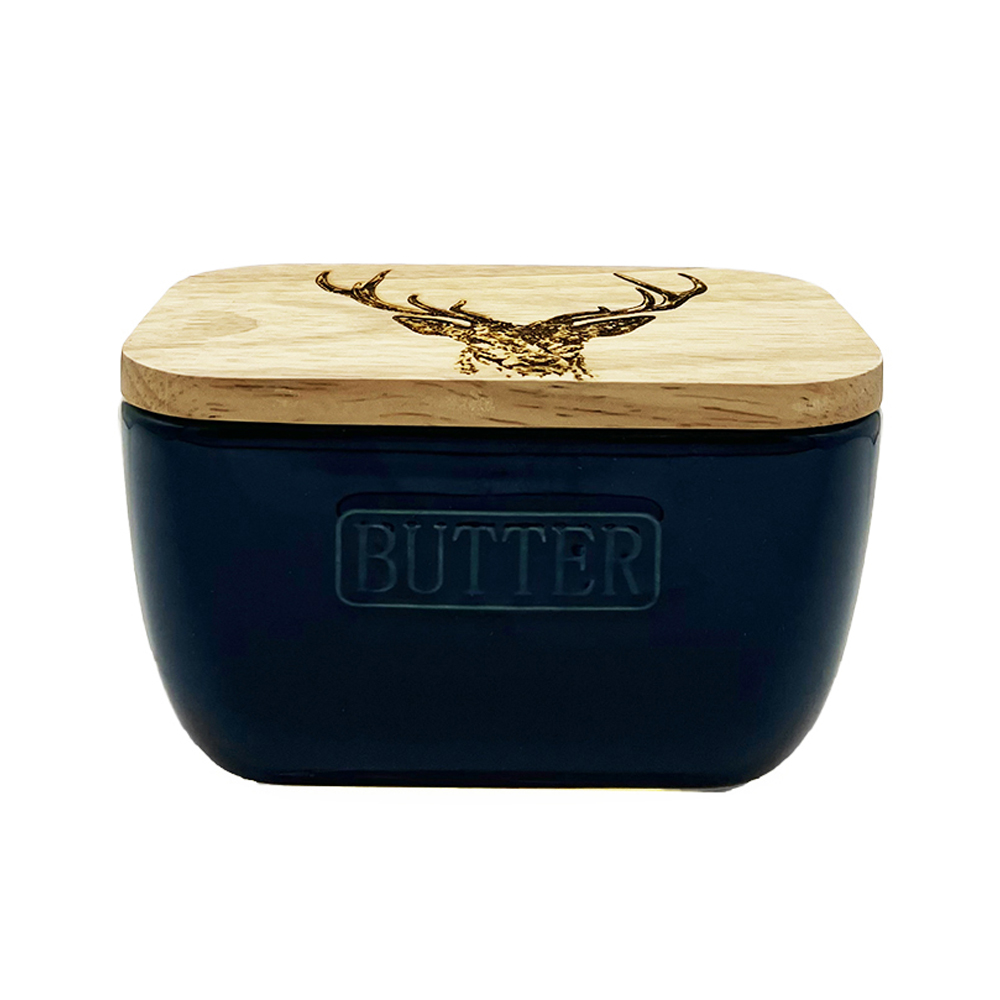 Picture of Stag Prince Oak & Ceramic Butter Dish - Blue