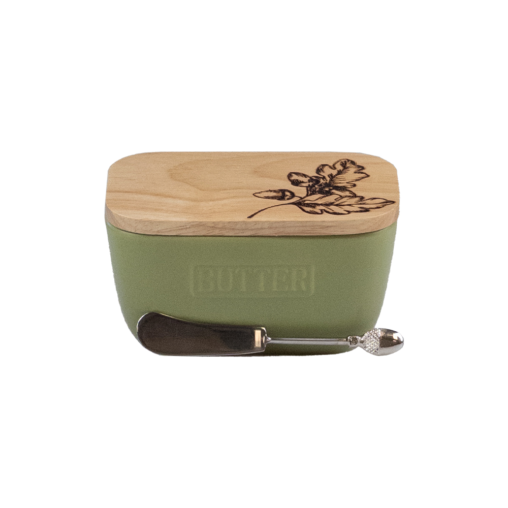 Picture of Green Butter Dish & Knife Set - Acorn