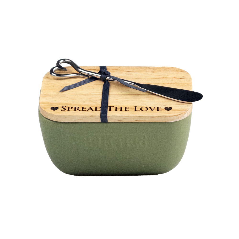 Picture of Green Butter Dish & Knife Set - Spread The Love