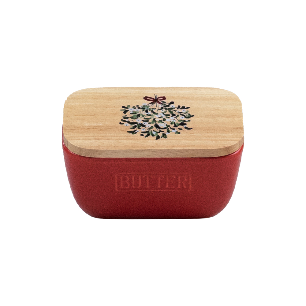 Picture of Red Butter Dish -  Mistletoe