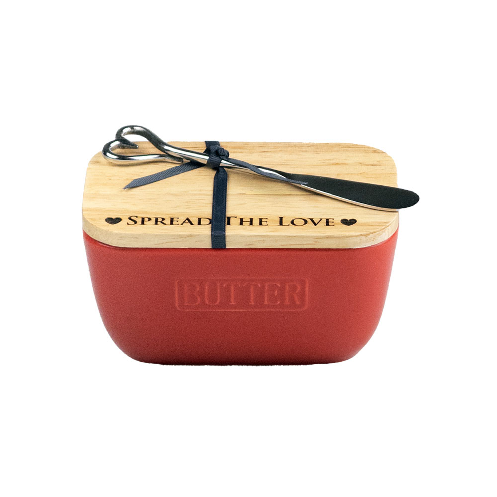 Picture of Red Butter Dish & Knife Set - Spread The Love