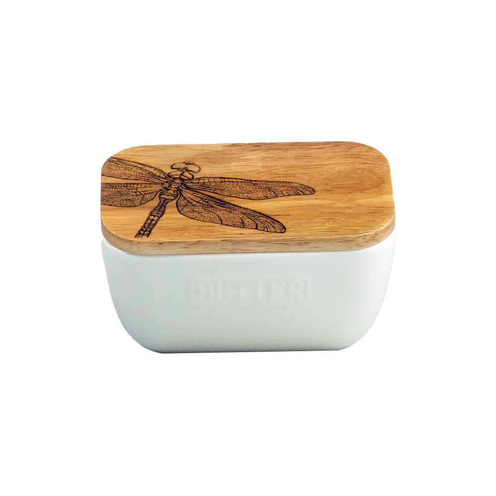 Picture of White Butter Dish - Dragonfly