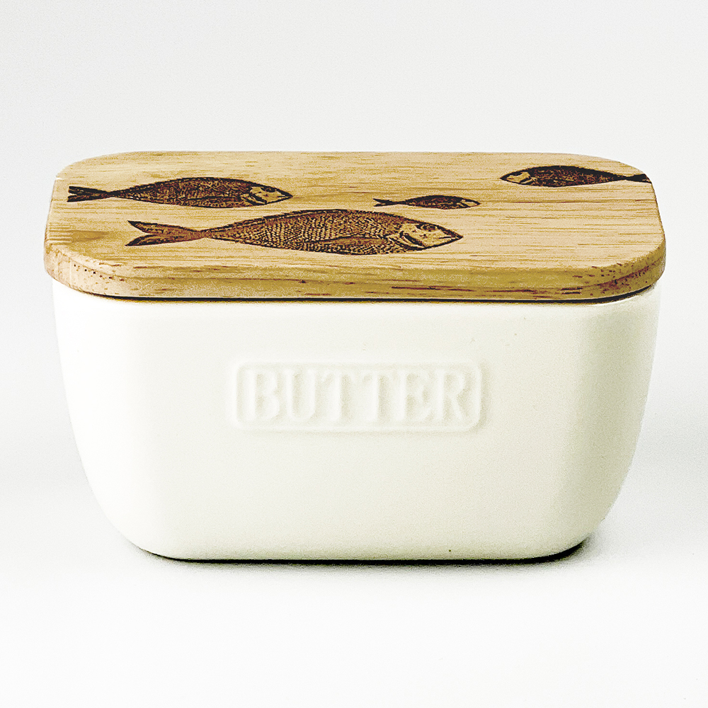 Picture of White Butter Dish - Fish Repeat