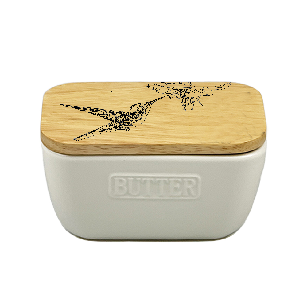 Picture of White Butter Dish - Hummingbird