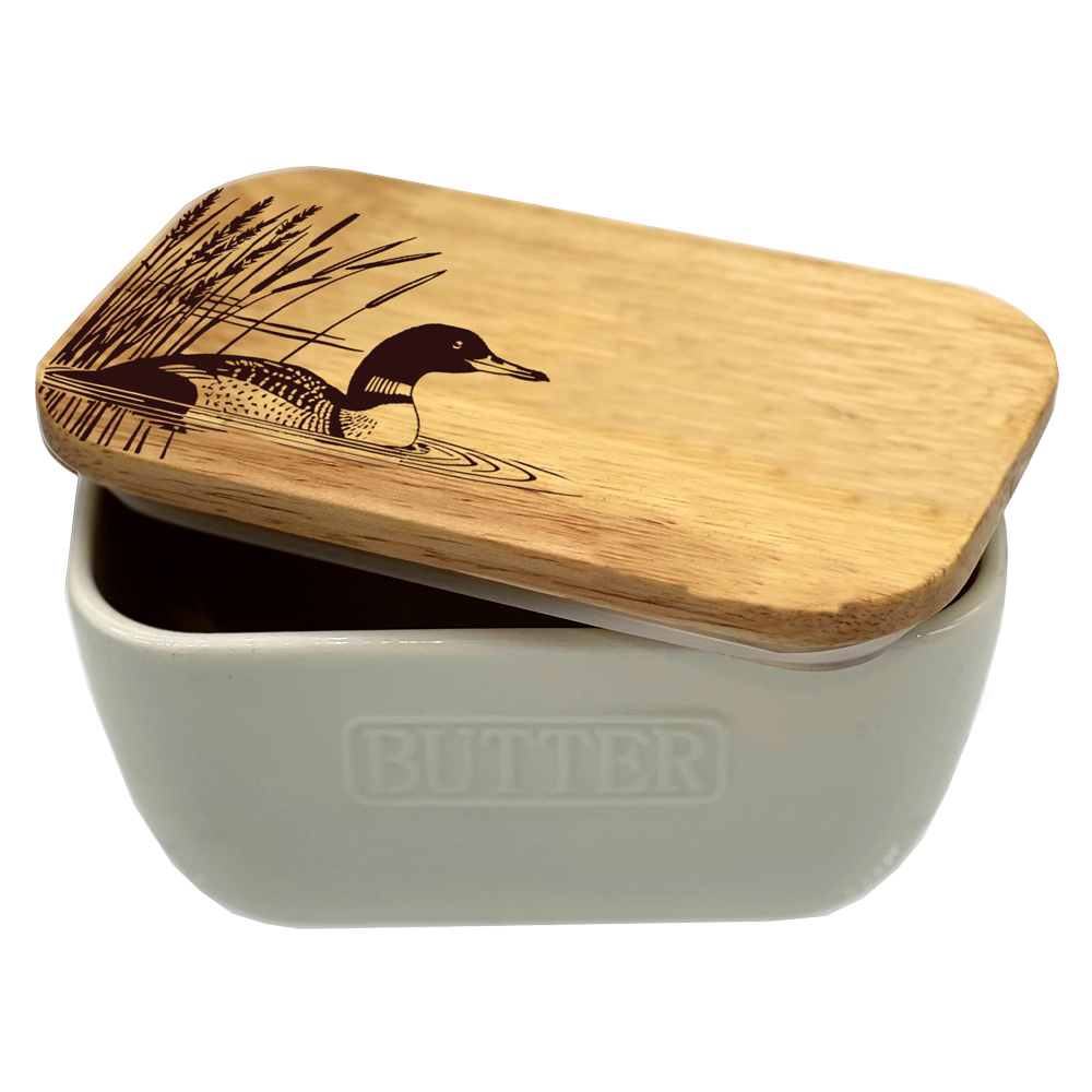 Picture of White Butter Dish - Loon Bird