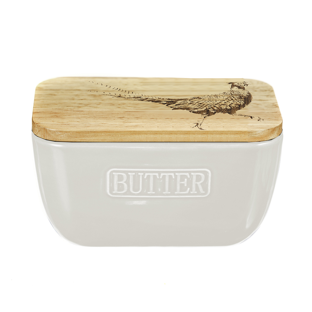 Picture of Pheasant Oak & Ceramic Butter Dish - White