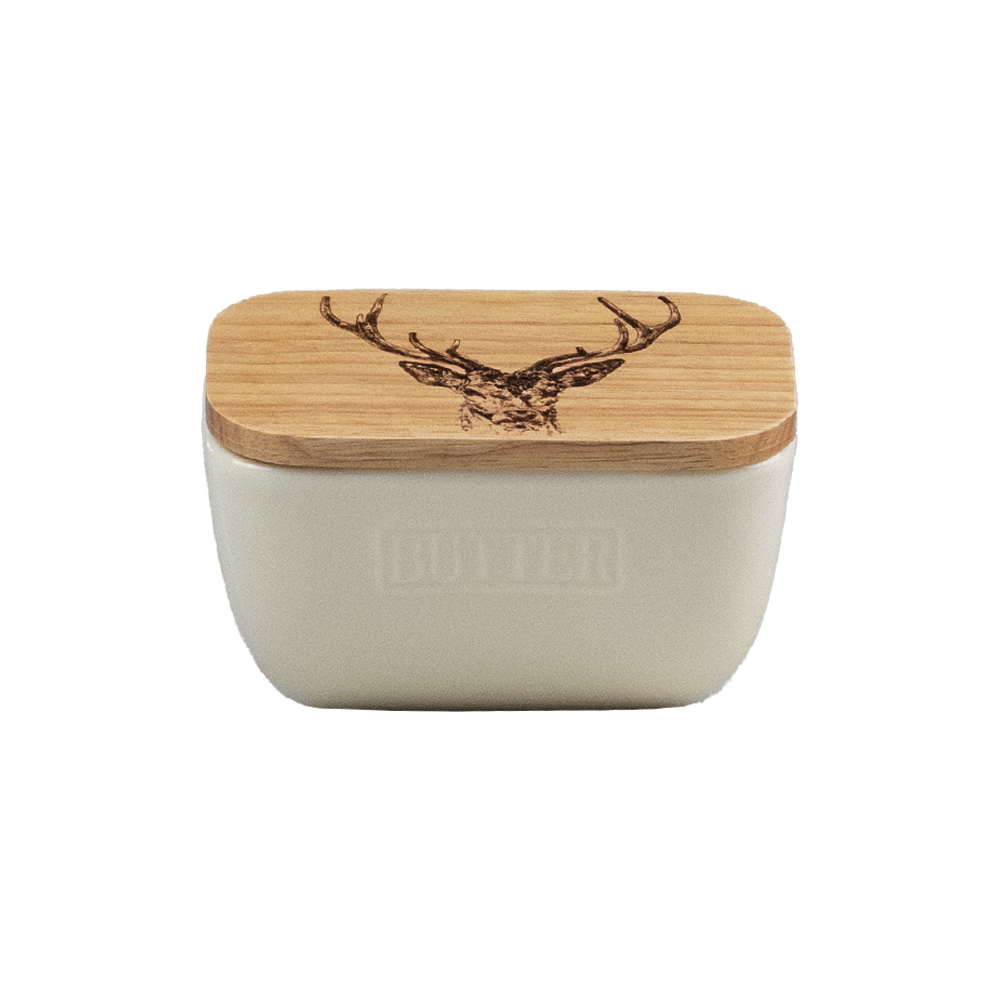 Picture of Stag Oak & Ceramic White Butter Dish