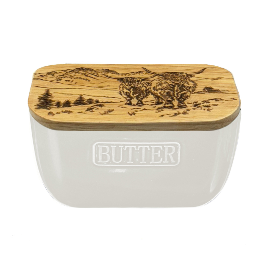 Picture of White Butter Dish –  Scenic Highland Cow