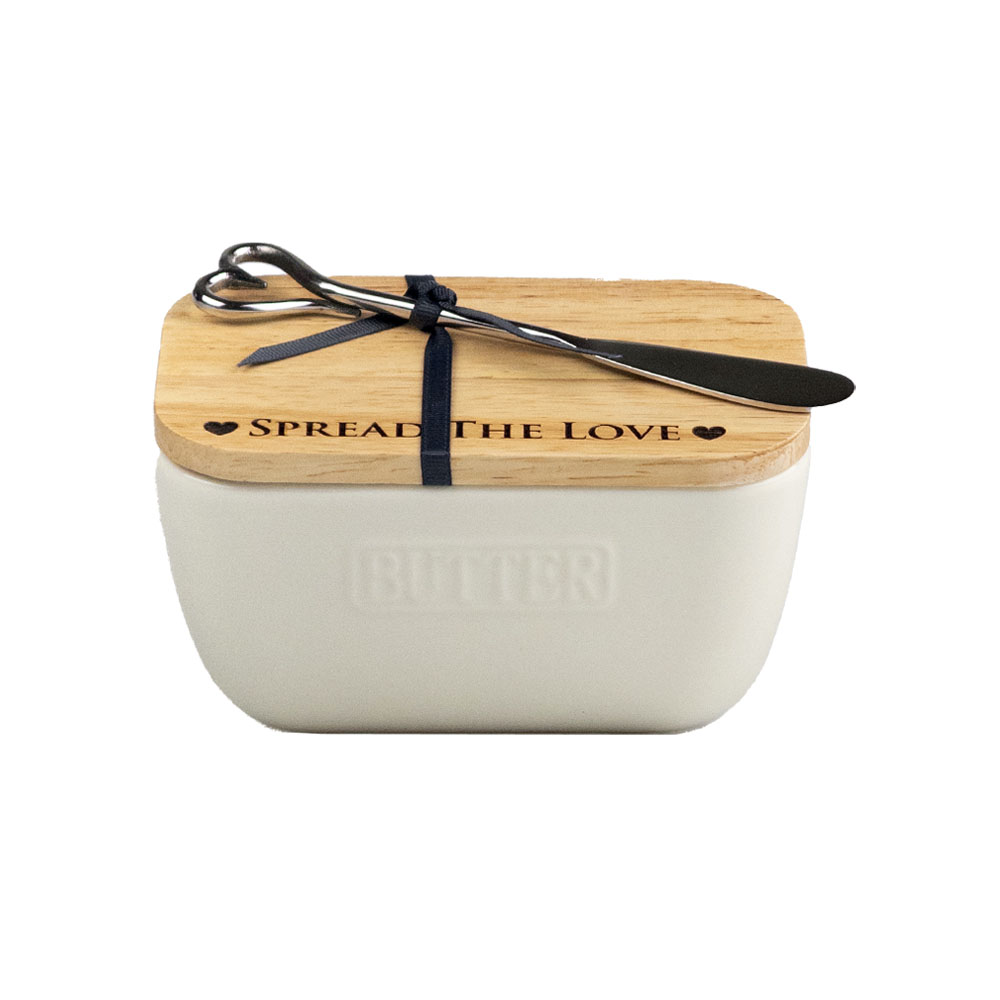 Picture of White Butter Dish & Knife Set - Spread The Love