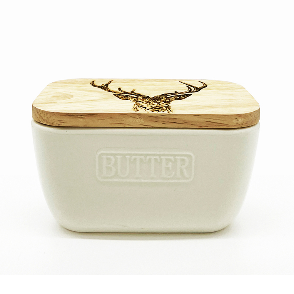 Picture of Stag Prince Oak & Ceramic White Butter Dish