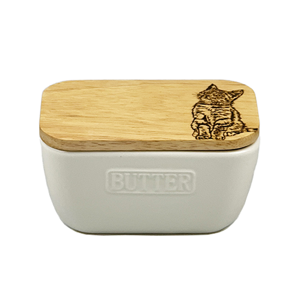 Picture of White Butter Dish – Tabby Cat