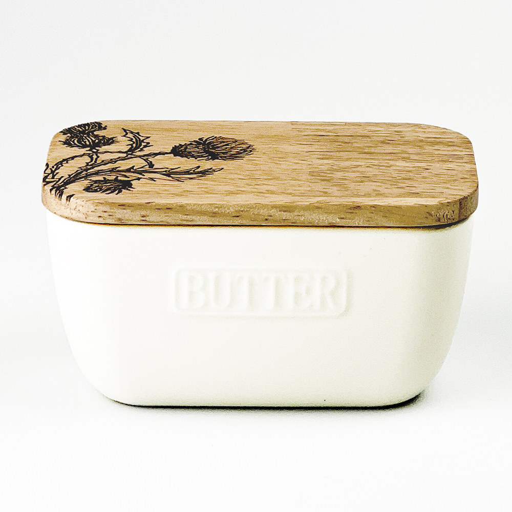 Picture of White Butter Dish - Thistle Trio