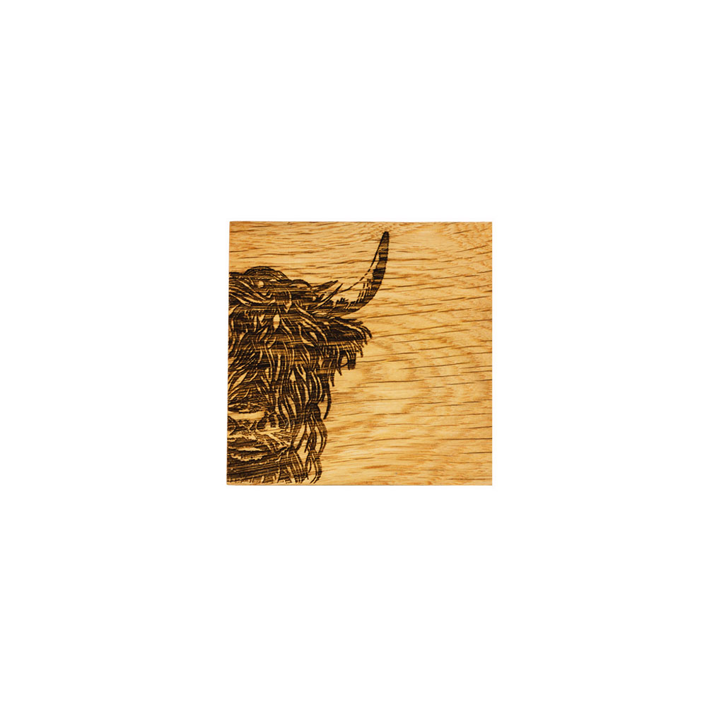 Picture of Single Oak Coaster - Highland Cow