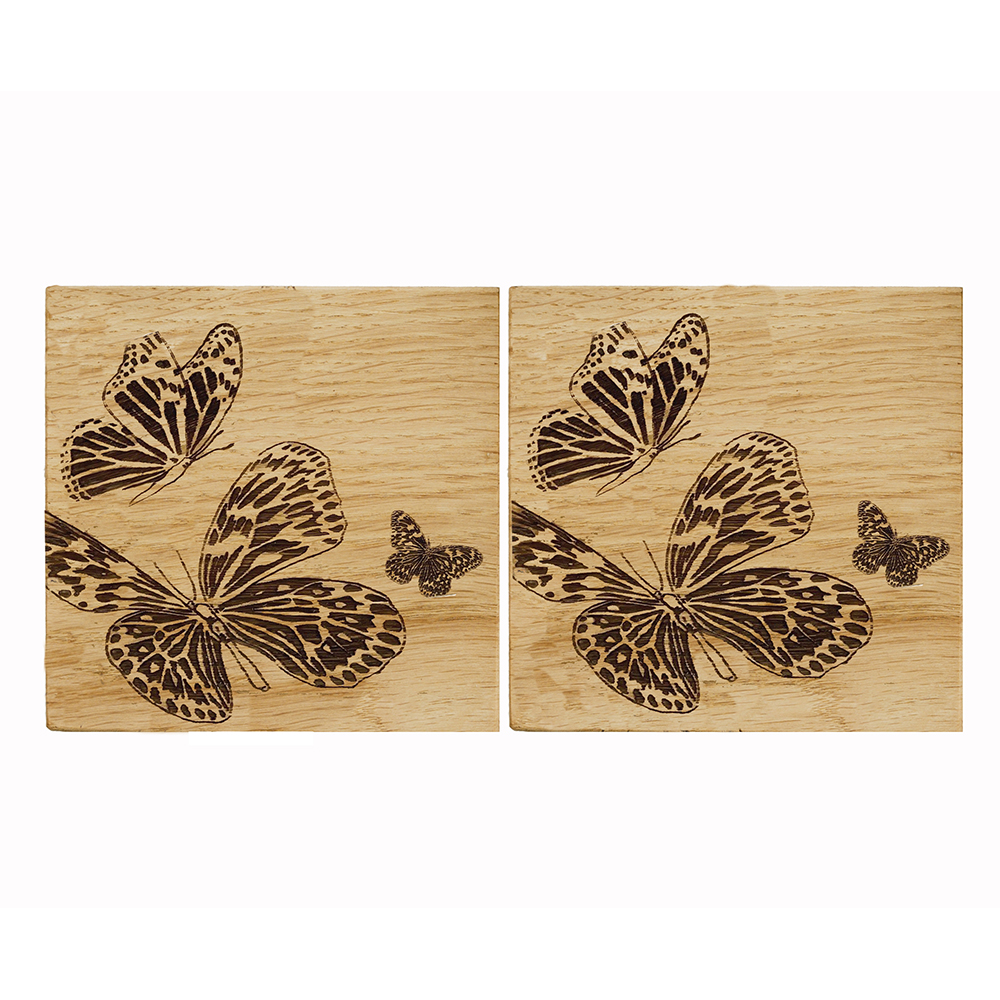 Picture of 2 Butterfly Oak Coasters