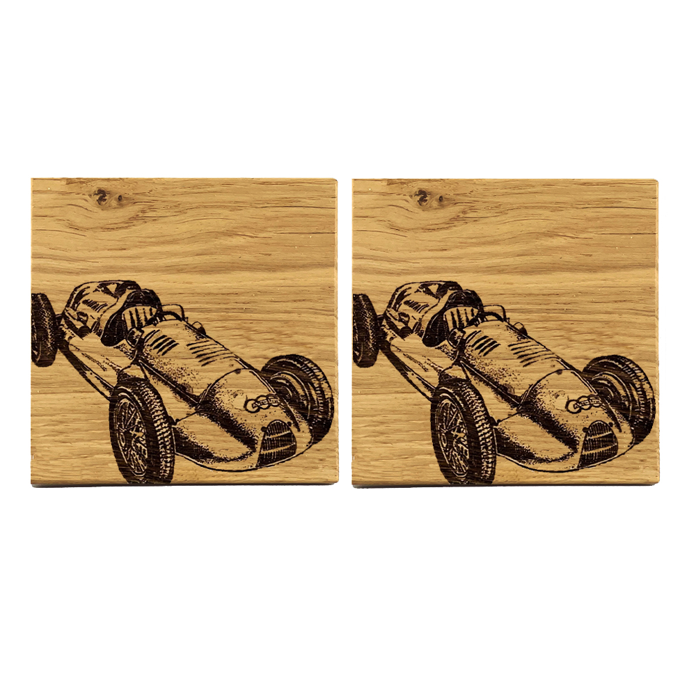 Picture of 2 Oak Coasters - Vintage Racing Car