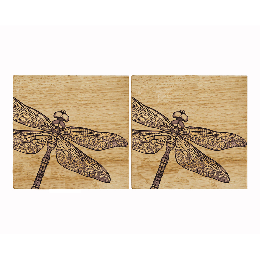 Picture of 2 Dragonfly Oak Coasters
