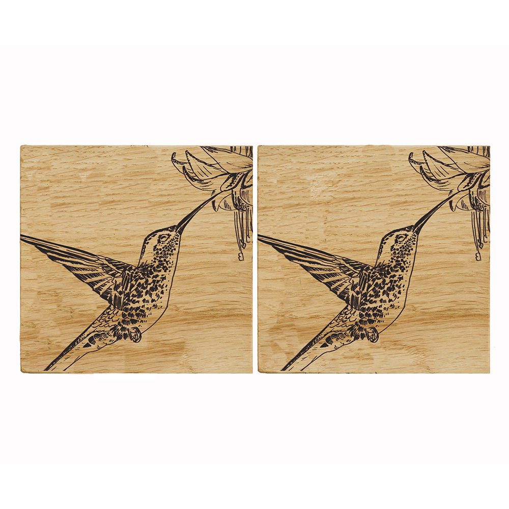 Picture of 2 Hummingbird Oak Coasters