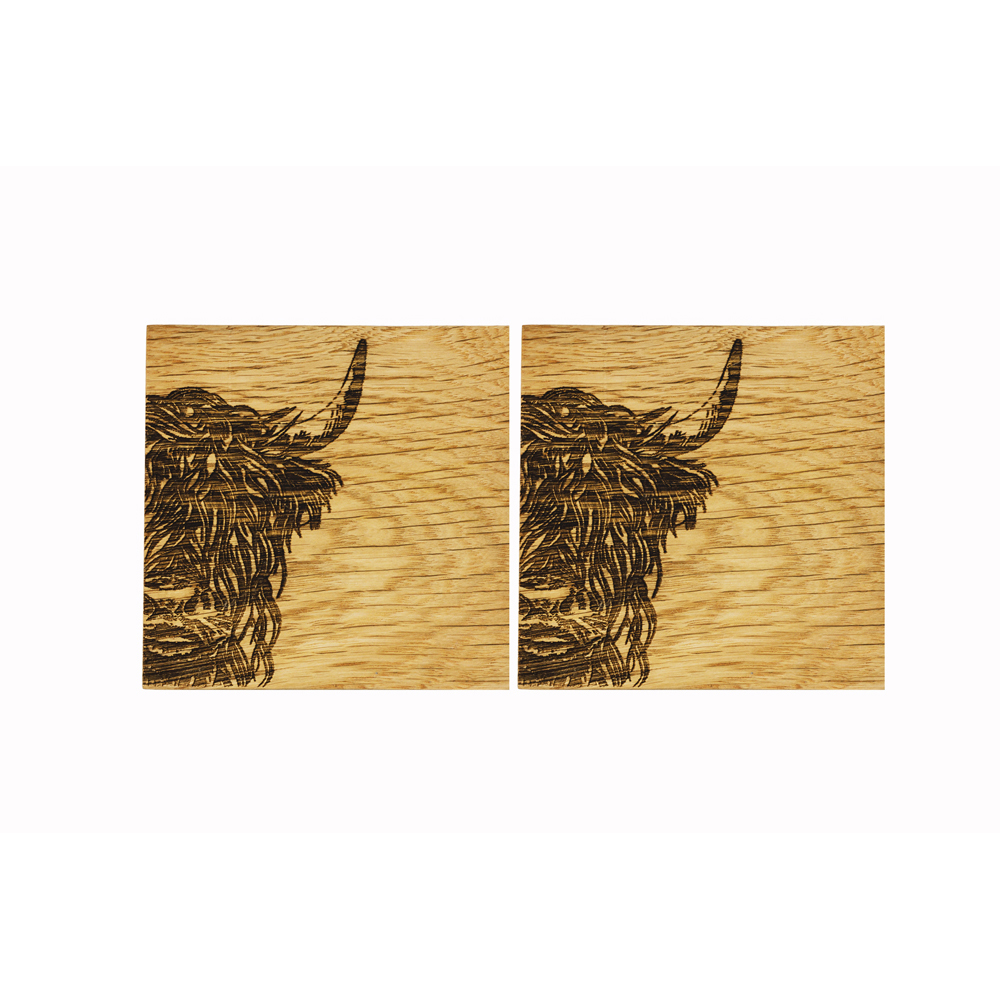 Picture of 2 Highland Cow Oak Coasters