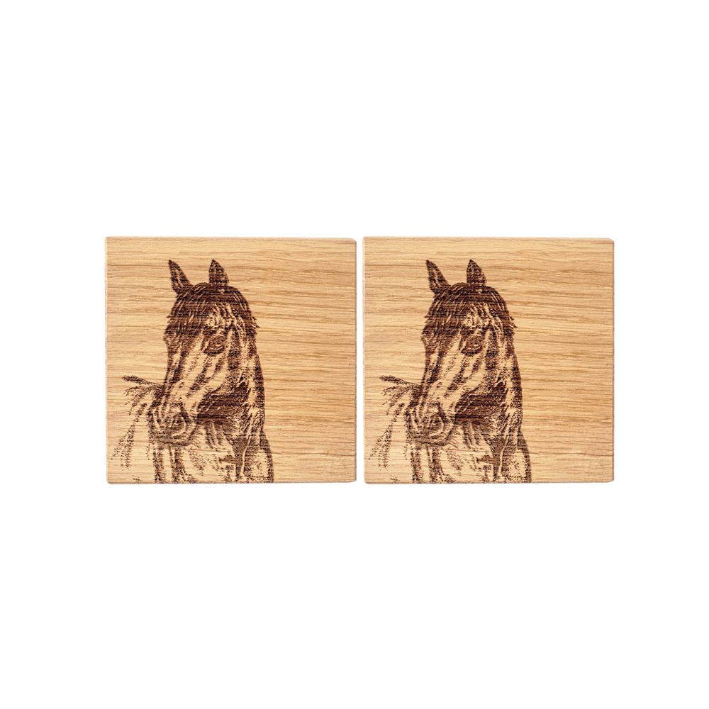 Picture of 2 Horse Portrait Oak Coasters