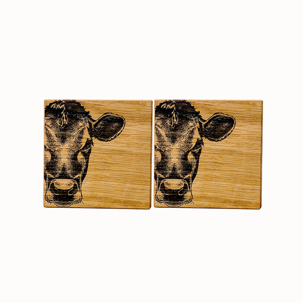 Picture of 2 Oak Coasters - Jersey Cow