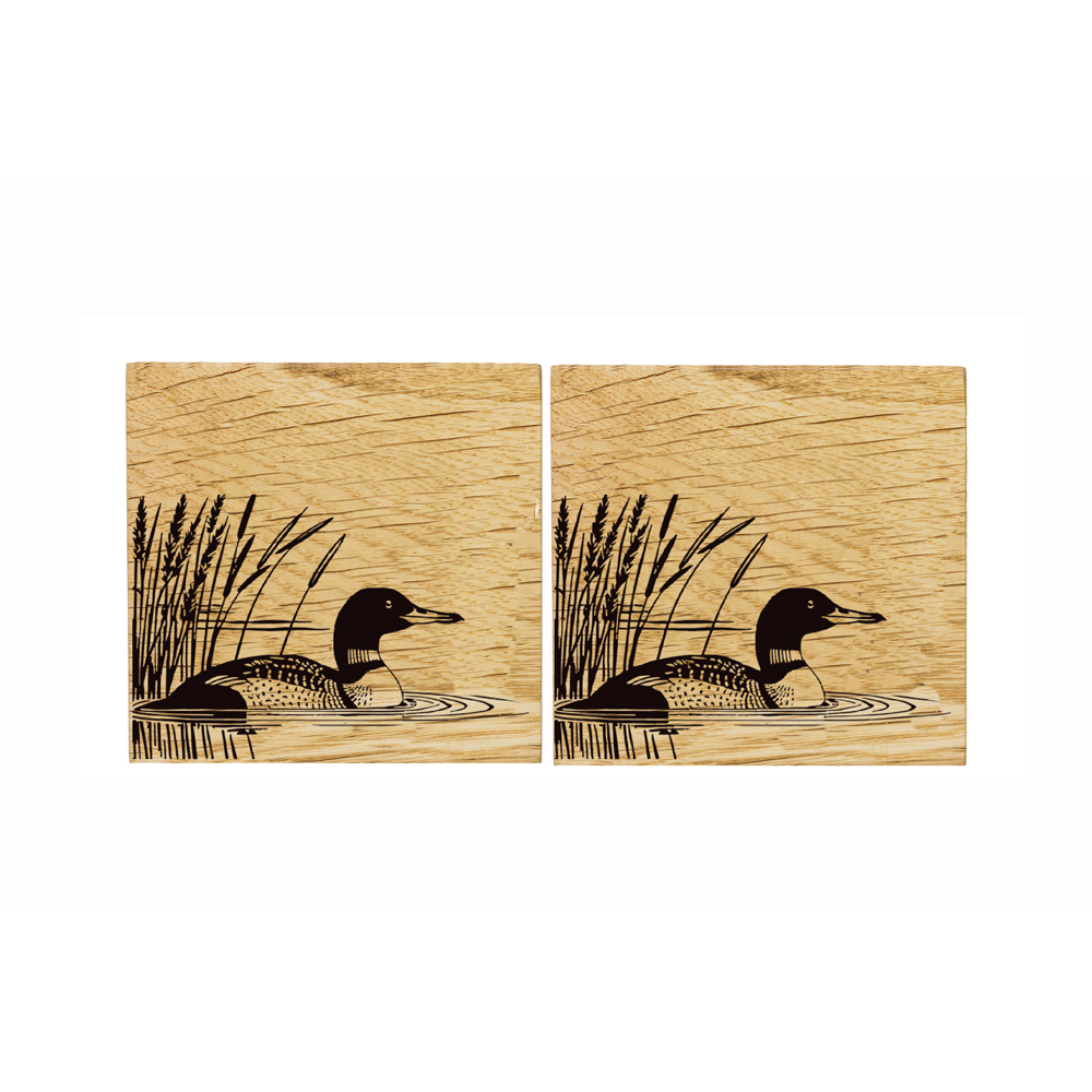 Picture of 2 Oak Coasters - Loon Bird