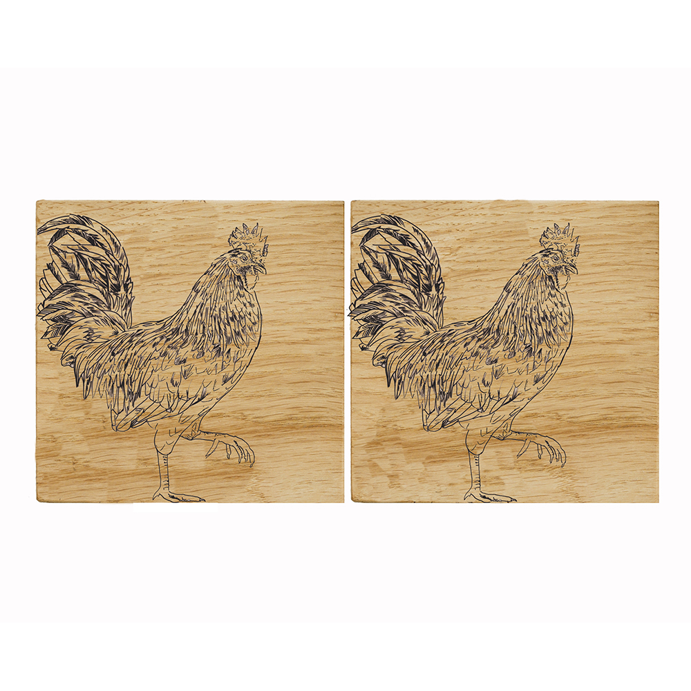 Picture of 2 Rooster Oak Coasters