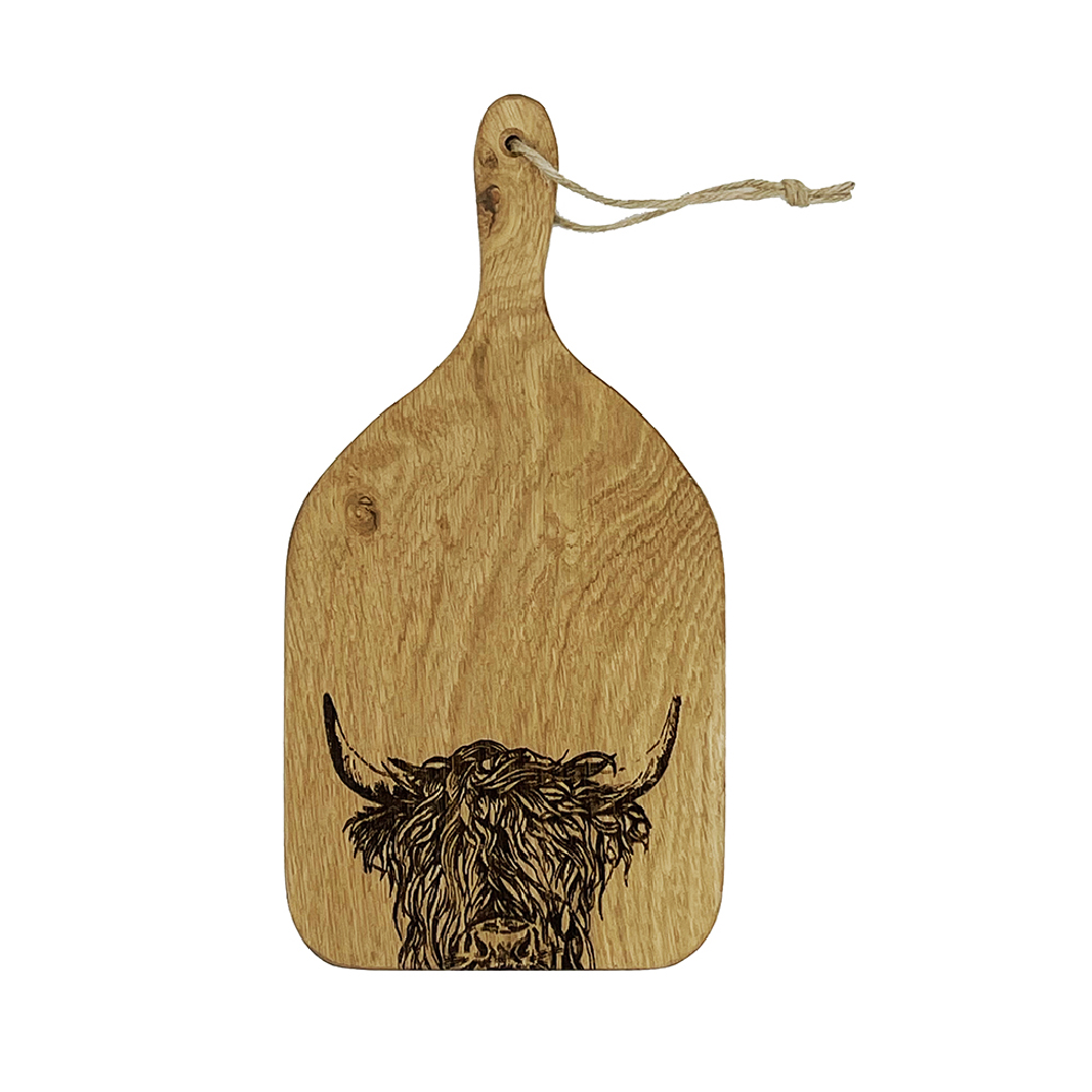 Picture of Highland Cow Sm Oak Hanging Paddle