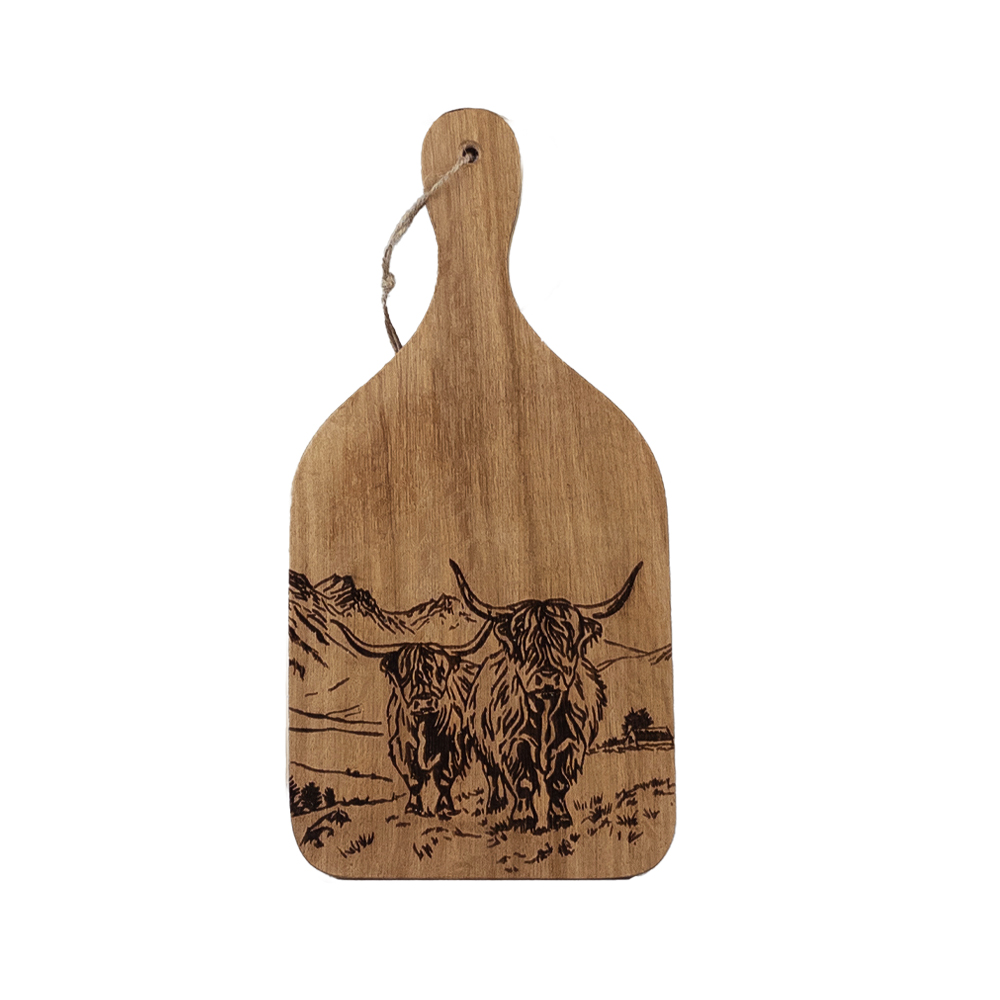 Picture of Oak Hanging Paddle  - Small -  Scenic Highland Cow