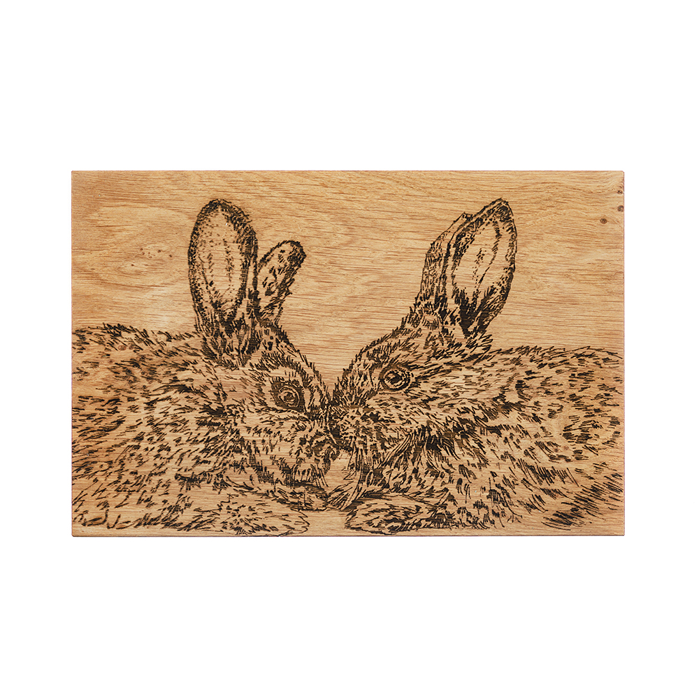 Picture of Kissing Rabbits Oak Serving Board 30cm