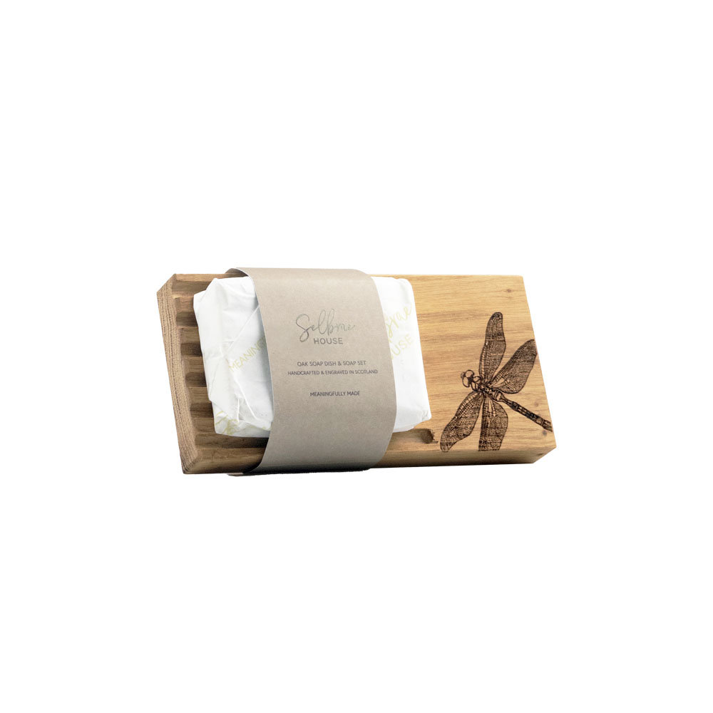 Picture of Oak Soap Dish & Soap Set - Dragonfly