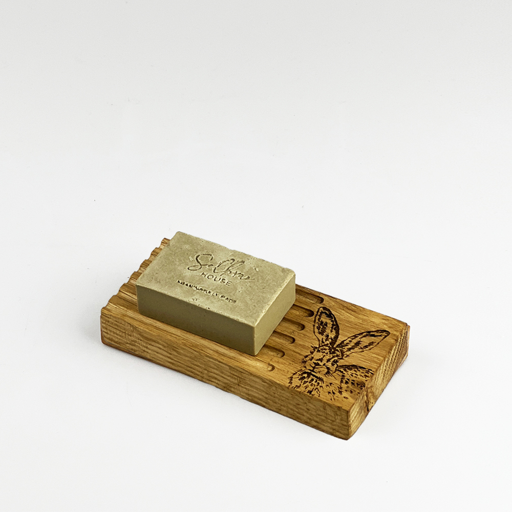 Picture of Oak Soap Dish & Soap Set - Hare Side Profile